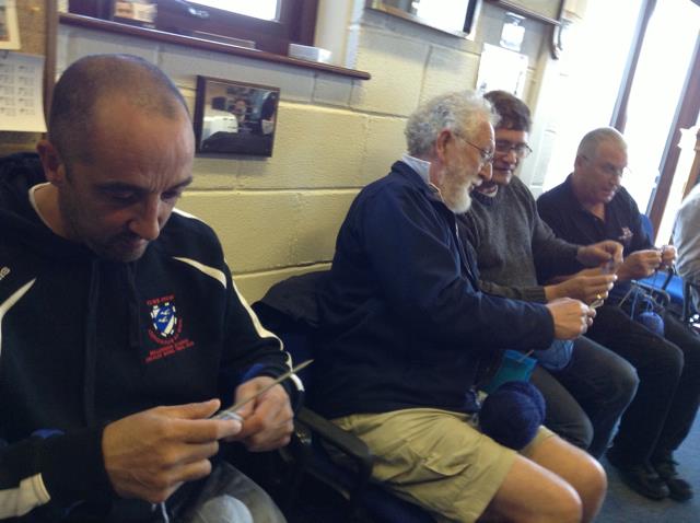 Goodwick lifeboat men knitting