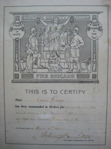London County Council Fire Brigade Certificate 1904