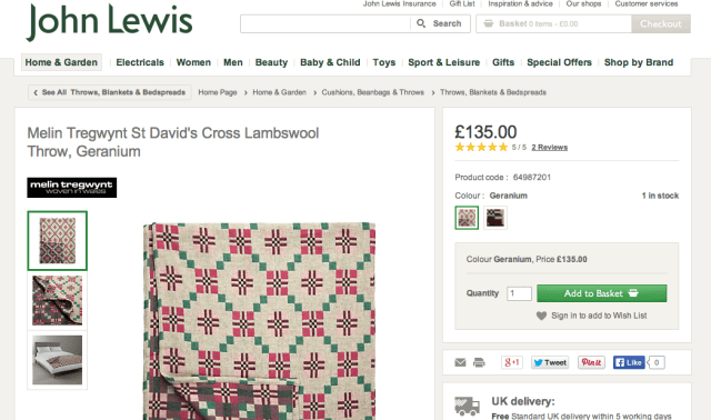 Melin Tregwyn throw from John Lewis