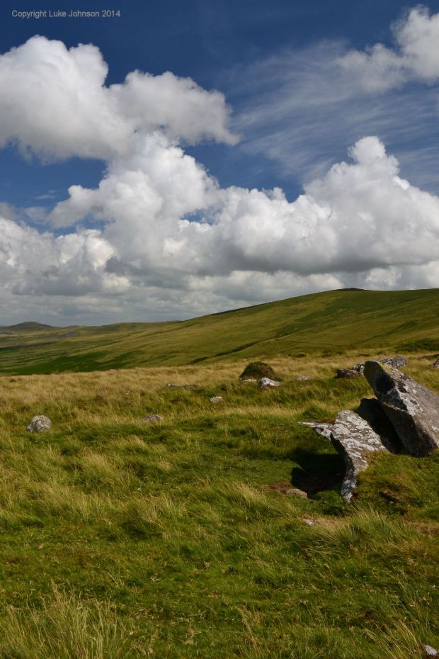 Blue sky….blue stone. Looking towards Cardigan across the hills