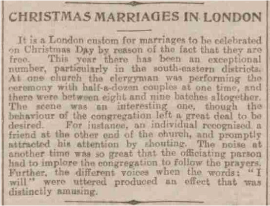 Christmas marriages in London