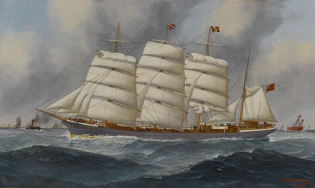 Aunt Emily John_Henry_Mohrmann_-_The_four-masted_barque_'Comlibank'_in_the_Channel_(1895)